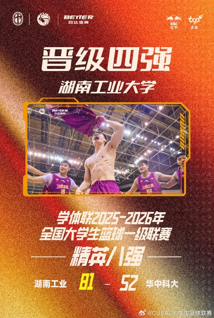 拿下首张晋级门票！湖南工业大学刷新队史 首进CUBAL四强